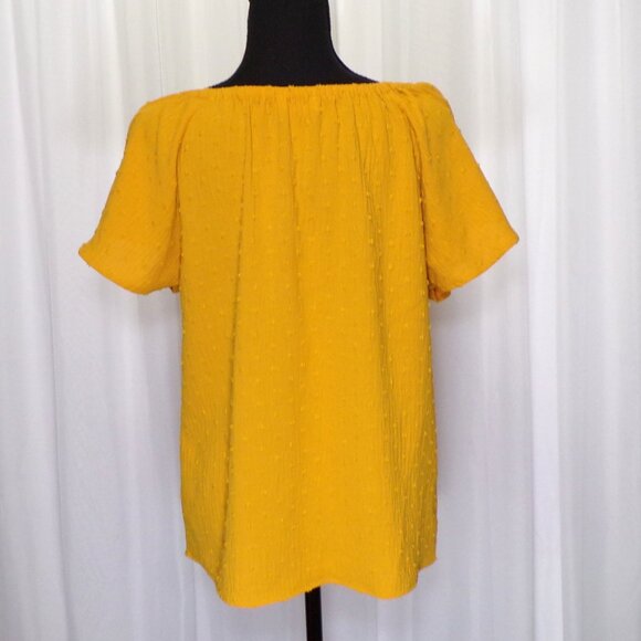 89th & Madison Yellow Gold Swiss Dot Top Womens size Small Tassels Flare Sleeve - Picture 4 of 10